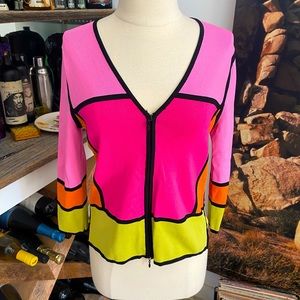 Color block zip up sweater